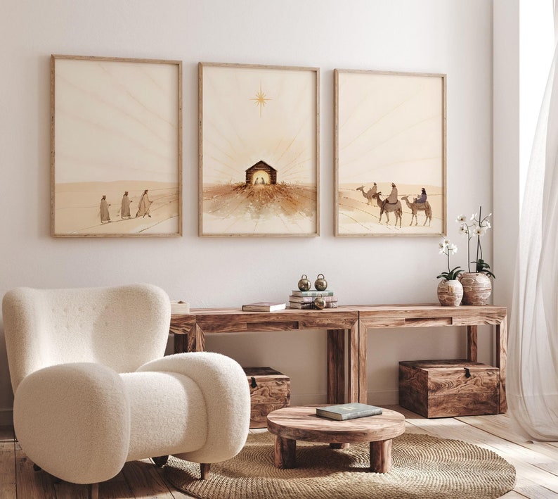 Abstract Canvas Set - 3pcs/set Lukisan Kanvas Seni Adegan Kelahiran