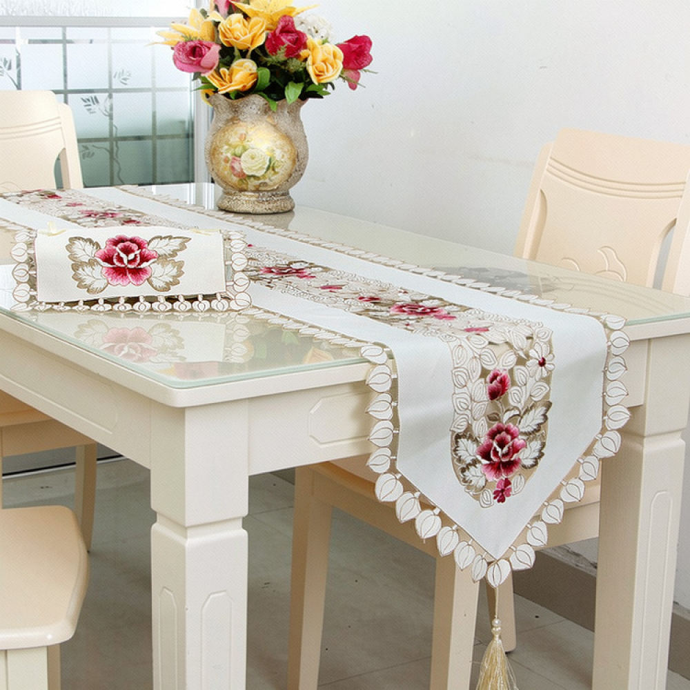 Table Runner - Taplak Meja Bordir Motif Bunga yang