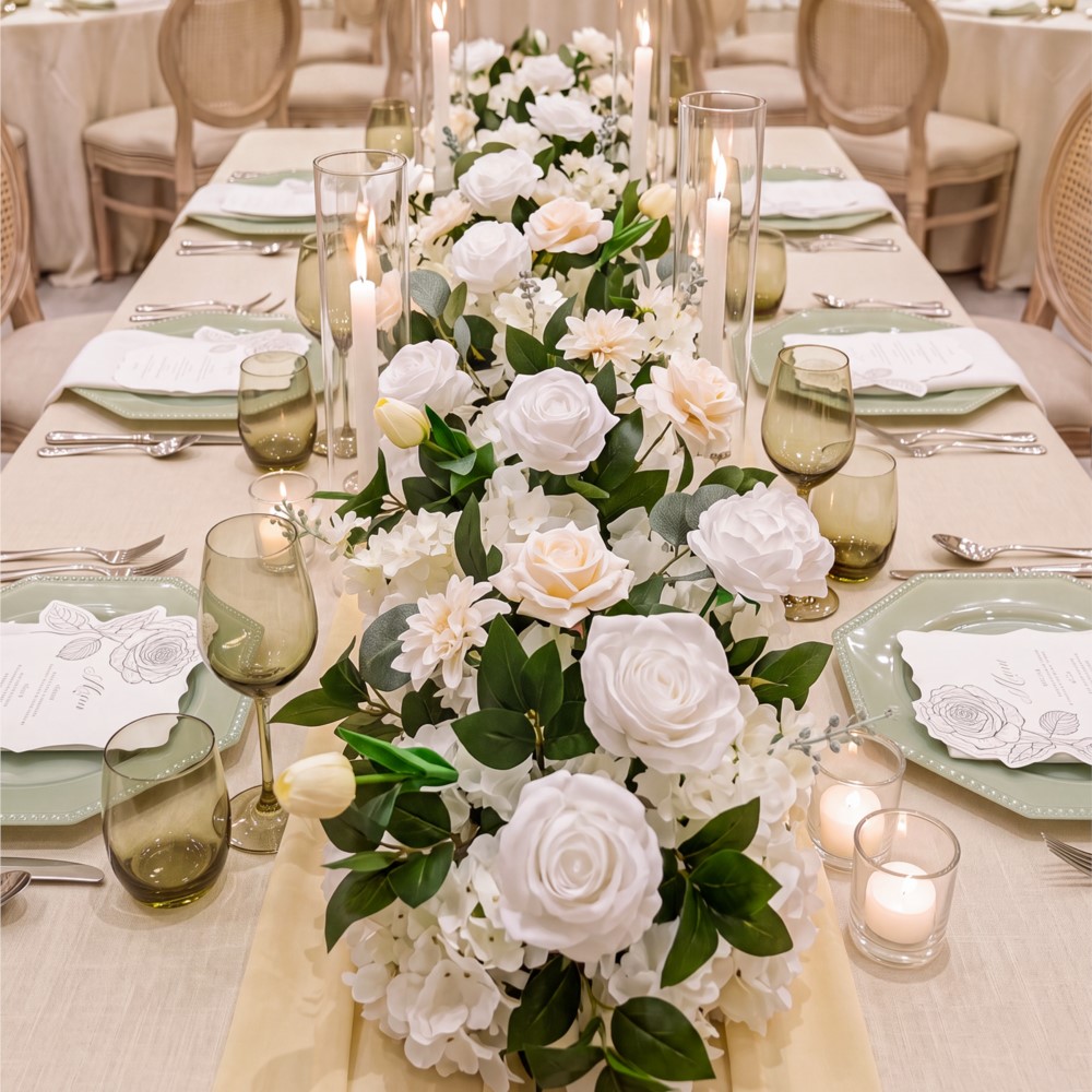 Rangkaian Bunga Mawar Hijau Uf - Table Runner ulasan dan harga